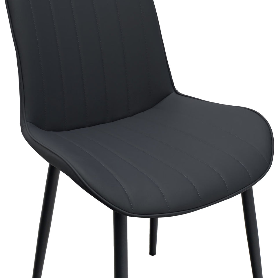 Black PU Leather Dining Chair With Metal Legs, Wave Pattern Upholstered Armless Chair Set Of 4 For Kitchen, Restaurant, Living, Meeting Room