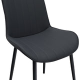 Black PU Leather Dining Chair With Metal Legs, Wave Pattern Upholstered Armless Chair Set Of 4 For Kitchen, Restaurant, Living, Meeting Room