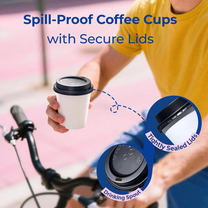 100 Pack 10 Oz Disposable Coffee Cups with Lids, Premium Paper to Go Cups for Hot/Cold Beverages, Leak Proof Travel Cups for Cold/Hot Beverage, Office (Black Lids)