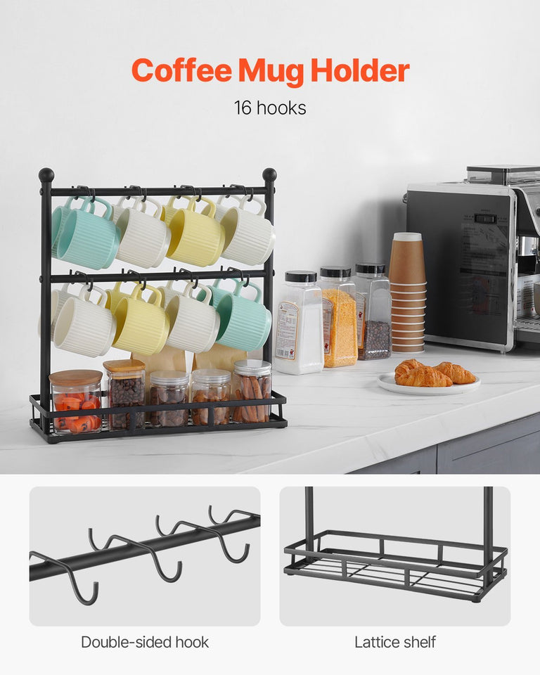 Coffee Mug Holder For Countertop 16 Hooks Cup Rack With Storage Base Organizer