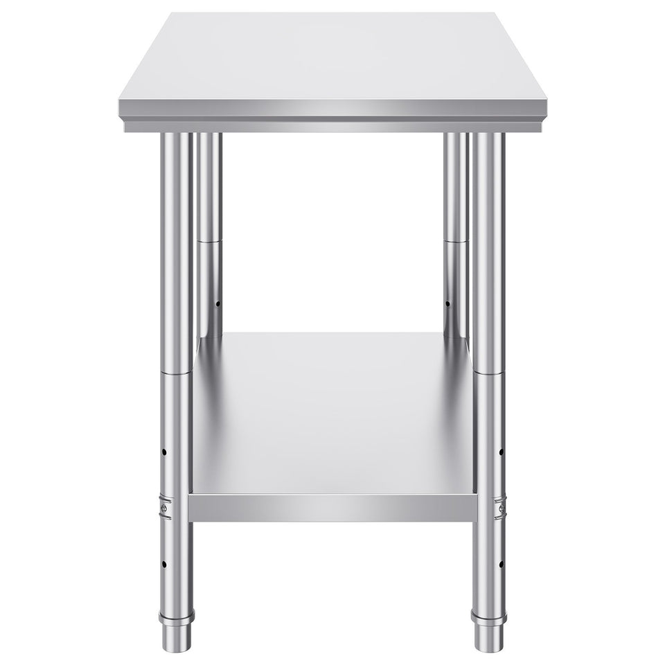 Stainless Steel Prep Table, 35 X 24 X 31 Inch, 700 Lbs Load Capacity, Heavy Duty Metal Worktable With 3 Adjustable Height Levels, Commercial Workstation For Kitchen Garage Restaurant