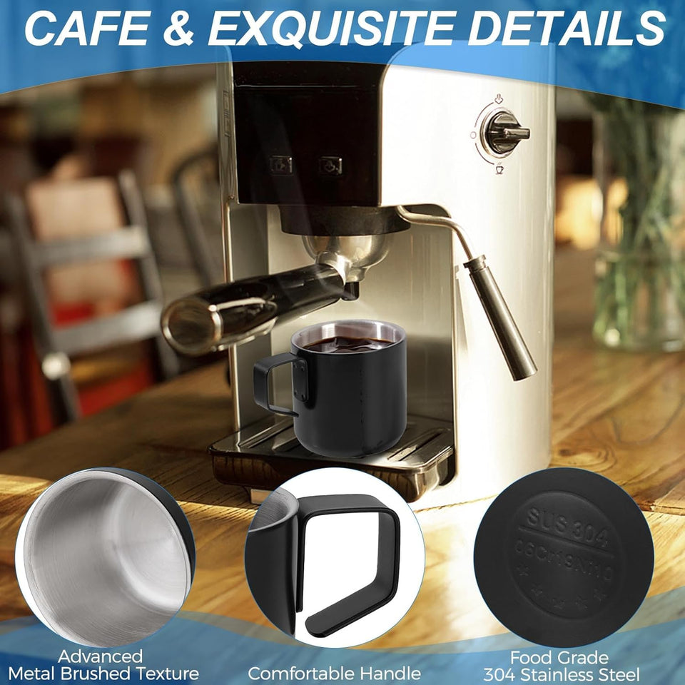 Stainless Steel Espresso Cups 2 Pcs Set, Double Wall Insulated Unbreakable Small Cup for Outdoor Events Picnics Party, Black 5 OZ