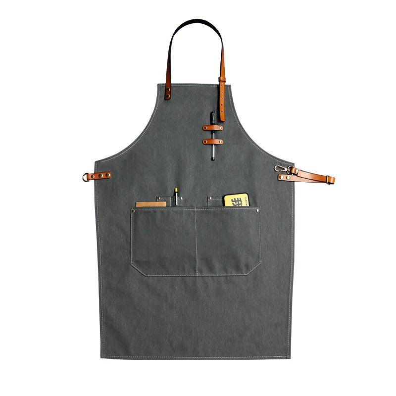 Cowhide Strap Denim Apron Coffee Shop Barber