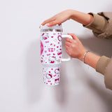 1pc 40oz Cute Hello Kitty with Handle Large Coffee Water Bottle Printed with Katie Cat Pattern Stainless Steel Insulation and Cold Preservation Water Cup Suitable for Gifts to Family and Friends with Straw, The Straw Is Insid