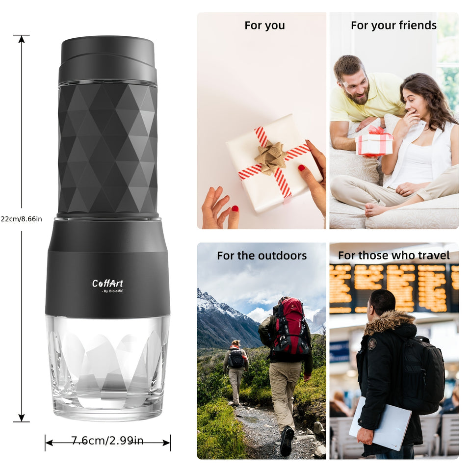 Biolomix Portable Coffee Machine - Hand-Press Espresso Maker with 3-in-1 Functionality, Compact Travel & Picnic Coffee Maker, Durable Plastic, No Electricity Needed, Portable Coffee Maker, Picnic Coffee Equipment, Modern Coff