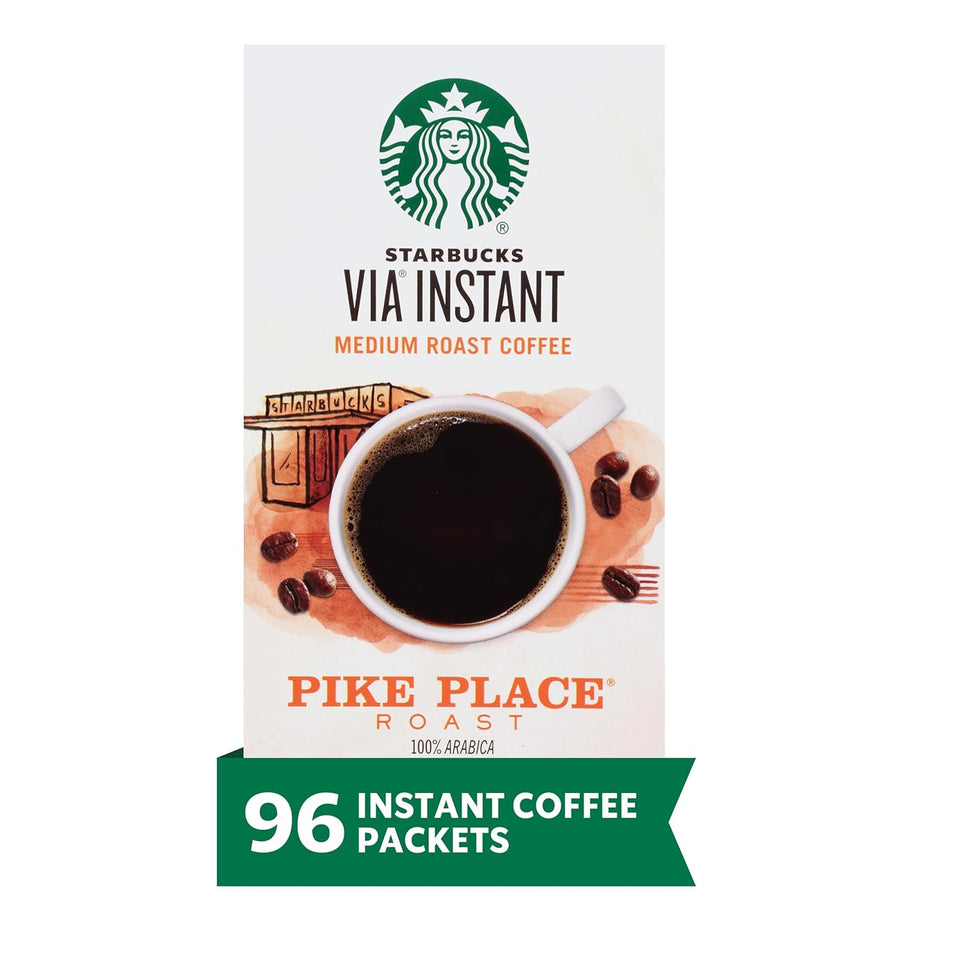 via Instant Coffee, Medium Roast Coffee, Pike Place Roast, 100% Arabica, Single-Serve, 1 Box (50 Packets)