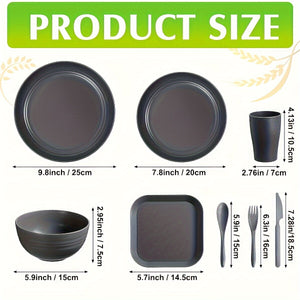64pcs Sustainable Wheat Straw Dinnerware Set - Unbreakable, Reusable Tableware with Plates, Bowls, Mugs & Cutlery for Home and Restaurant Use