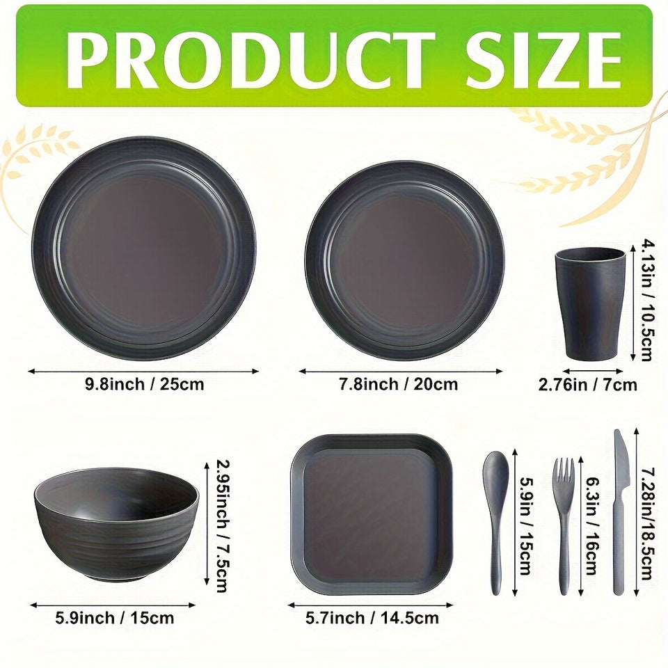 64pcs Sustainable Wheat Straw Dinnerware Set - Unbreakable, Reusable Tableware with Plates, Bowls, Mugs & Cutlery for Home and Restaurant Use
