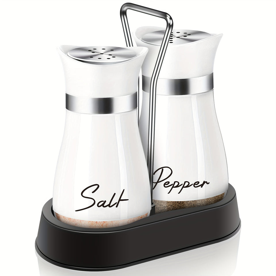 2Pcs Salt And Pepper Shakers Set With Holder,4 Oz Modern Farmhouse Kitchen Decor And Accessories For Restaurant, Wedding, Housewarming Gifts Refillable Design