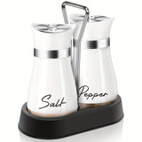 2Pcs Salt And Pepper Shakers Set With Holder,4 Oz Modern Farmhouse Kitchen Decor And Accessories For Restaurant, Wedding, Housewarming Gifts Refillable Design