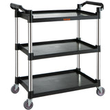 VEVOR Utility Service Cart, 3 Shelf Heavy Duty 154LBS Food Service Cart, Rolling Utility Cart With Lockable Wheels, Plastic Utility Cart For Kitchen Office Restaurant Home, Black