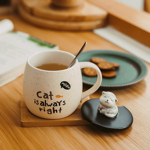Cute Mark Ceramic Cup Female Coffee Spoon With Lid Cat Home Breakfast