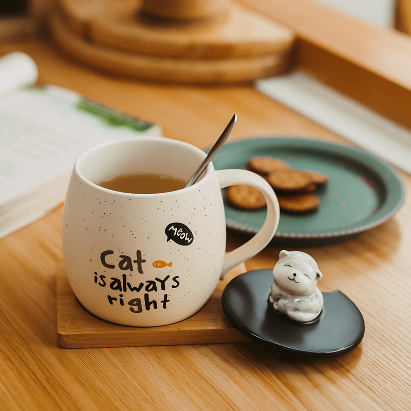 Cute Mark Ceramic Cup Female Coffee Spoon With Lid Cat Home Breakfast