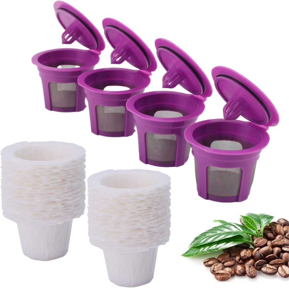 4 Pack Reusable K Cup Coffee Pods with 100 Count Disposable Coffee Paper Filt...