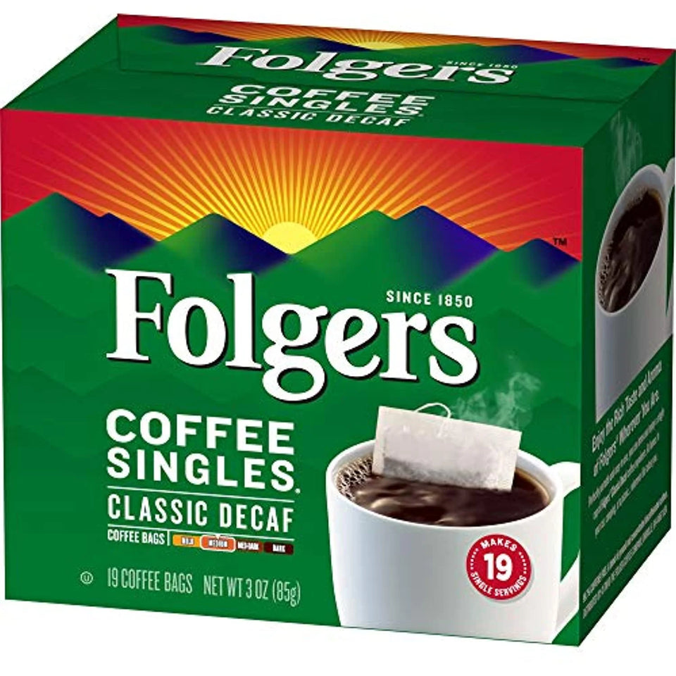 Coffee Singles Classic Decaf Medium Roast Coffee, 19 Single Serve Coffee Bags