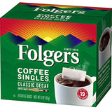 Coffee Singles Classic Decaf Medium Roast Coffee, 19 Single Serve Coffee Bags