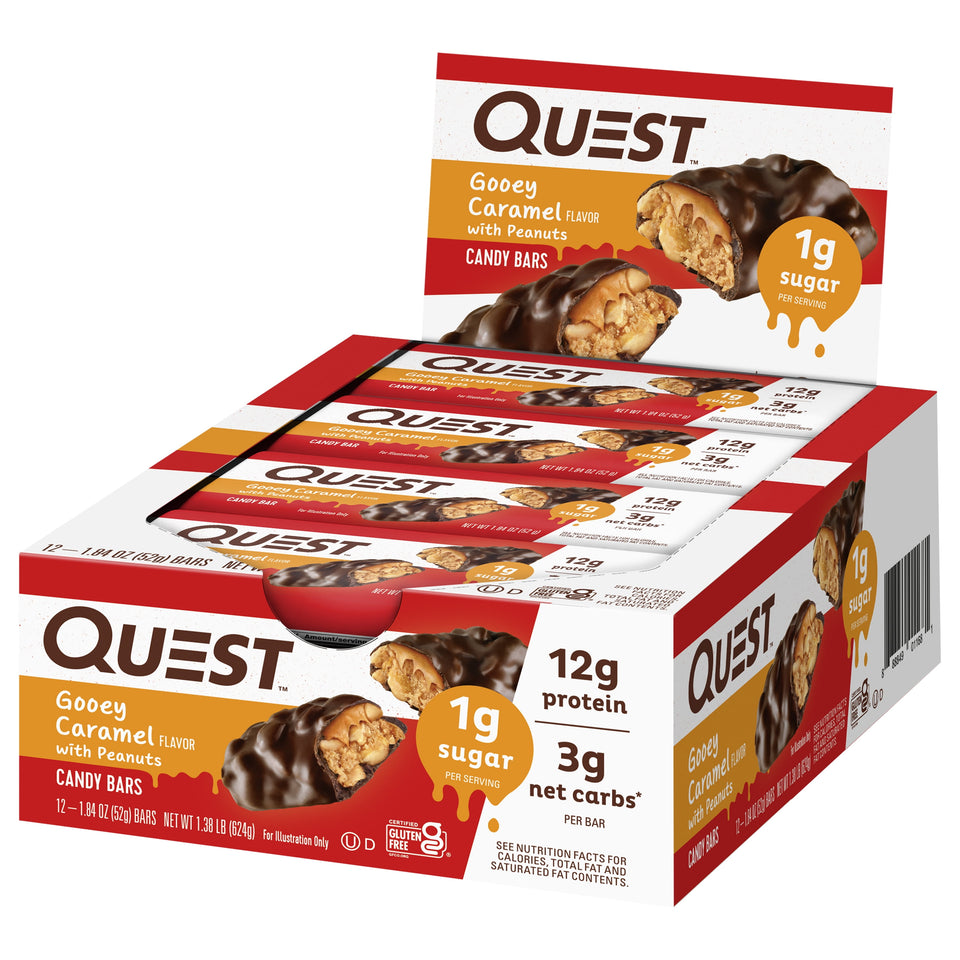Quest Protein Candy Bar Snacks, Gooey Caramel and Peanuts Flavor, 12 Count