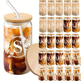 1pc Alphabet Letter A-Z Glass Coffee Mug - 16oz Large Capacity, Bamboo Lid, Straw, and Handle - Perfect for Office, Home, Birthday, Bridesmaid, Thanksgiving, Christmas, Eid Al-Adha Mubarak, and Party Use