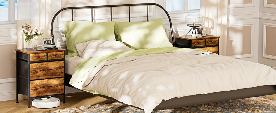 Bedside Table with 4 Drawers Small Storage Cabinet Suitable for Bedroom, Living Room, Coffee Table Side Table Retro Brown Bedside Table