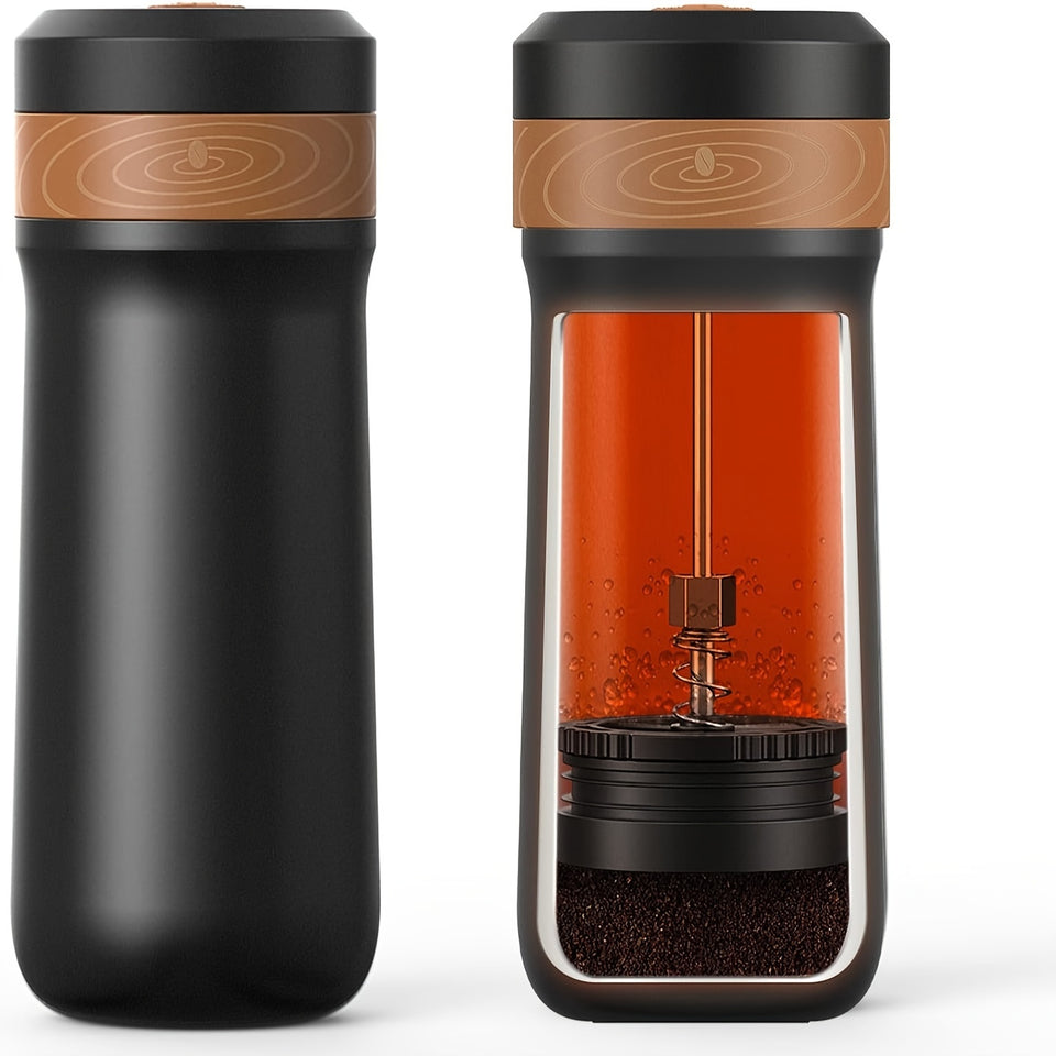 Portable French Press Coffee Maker 12oz Stainless Steel Travel French Coffee Maker with Unique Filter Vacuum Insulated Coffee Mug & Tea Maker Great For Camping and Traveling
