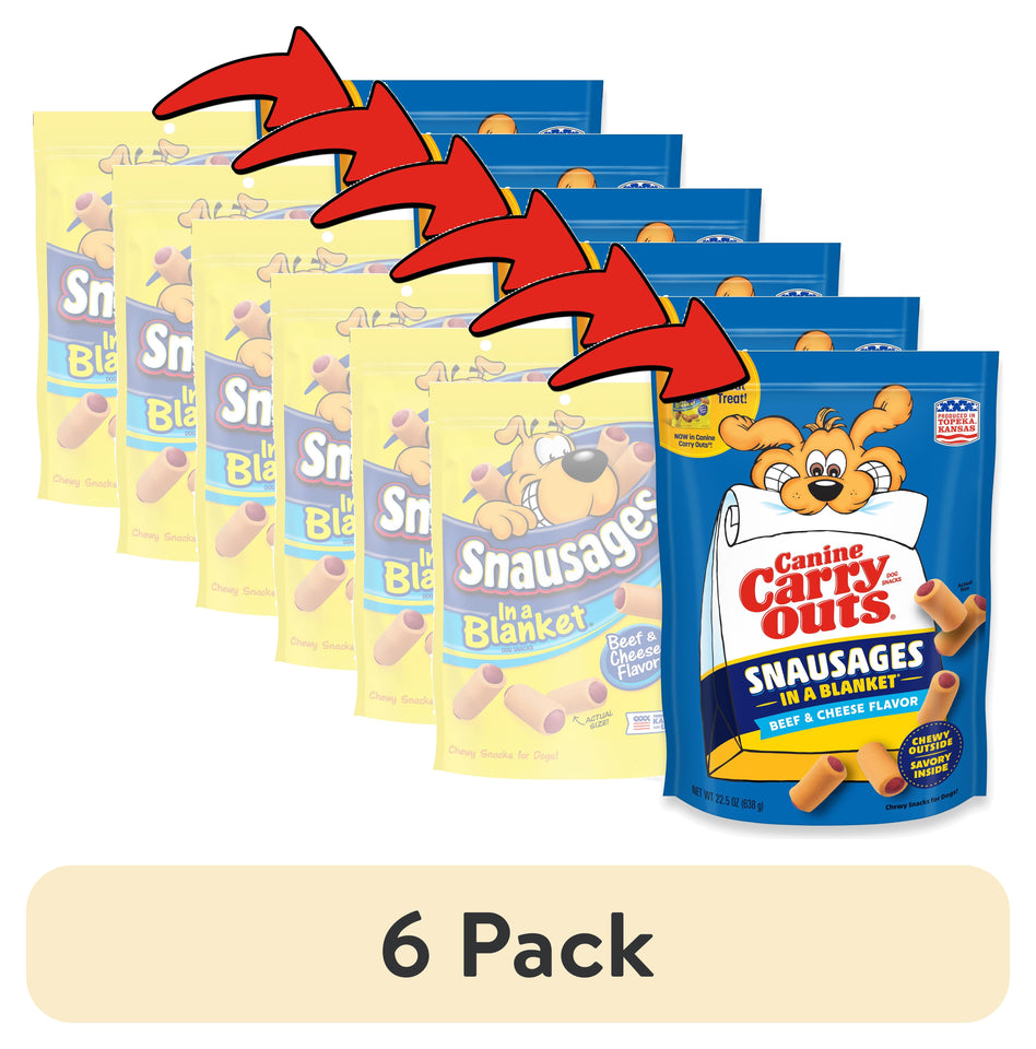 (6 Pack)  Snausages in a Blanket Chewy Dog Treats, Beef & Cheese Flavor, 22.5 Ounces