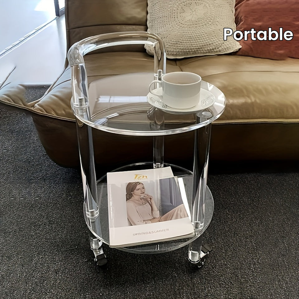 Chic Acrylic Rolling Side Table - Portable Coffee & Bar Cart for Home, Office, and Parties
