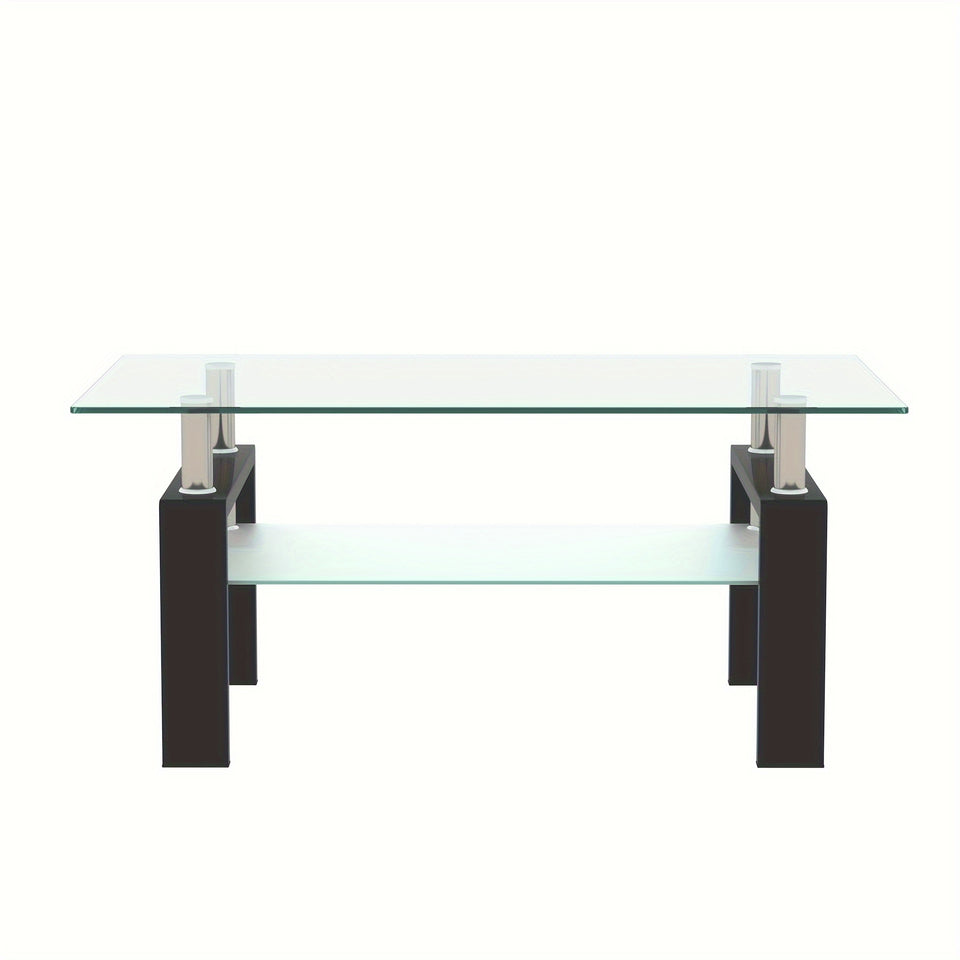 1pc JESAHAI Rectangle Glass Coffee Table, Clear Tempered Glass Side Center Tables with Black Metal Legs for Living Room