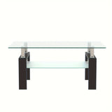 1pc JESAHAI Rectangle Glass Coffee Table, Clear Tempered Glass Side Center Tables with Black Metal Legs for Living Room
