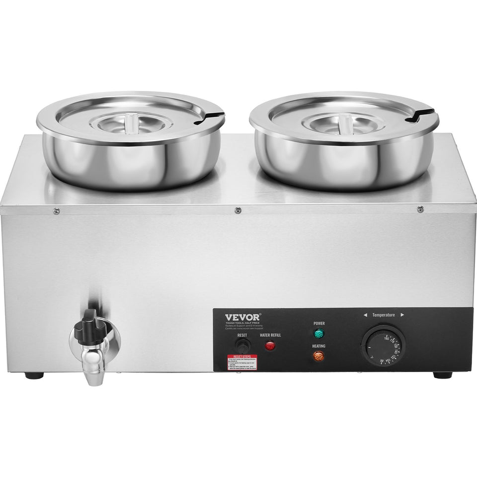 VEVOR Electric Soup Warmer, Dual 7.4QT Stainless Steel Round Pot Adjustable Temp, 1200W Commercial Bain Marie With Anti-dry Burn And Reset Button, Soup Station For Restaurant, Buffet, Silver