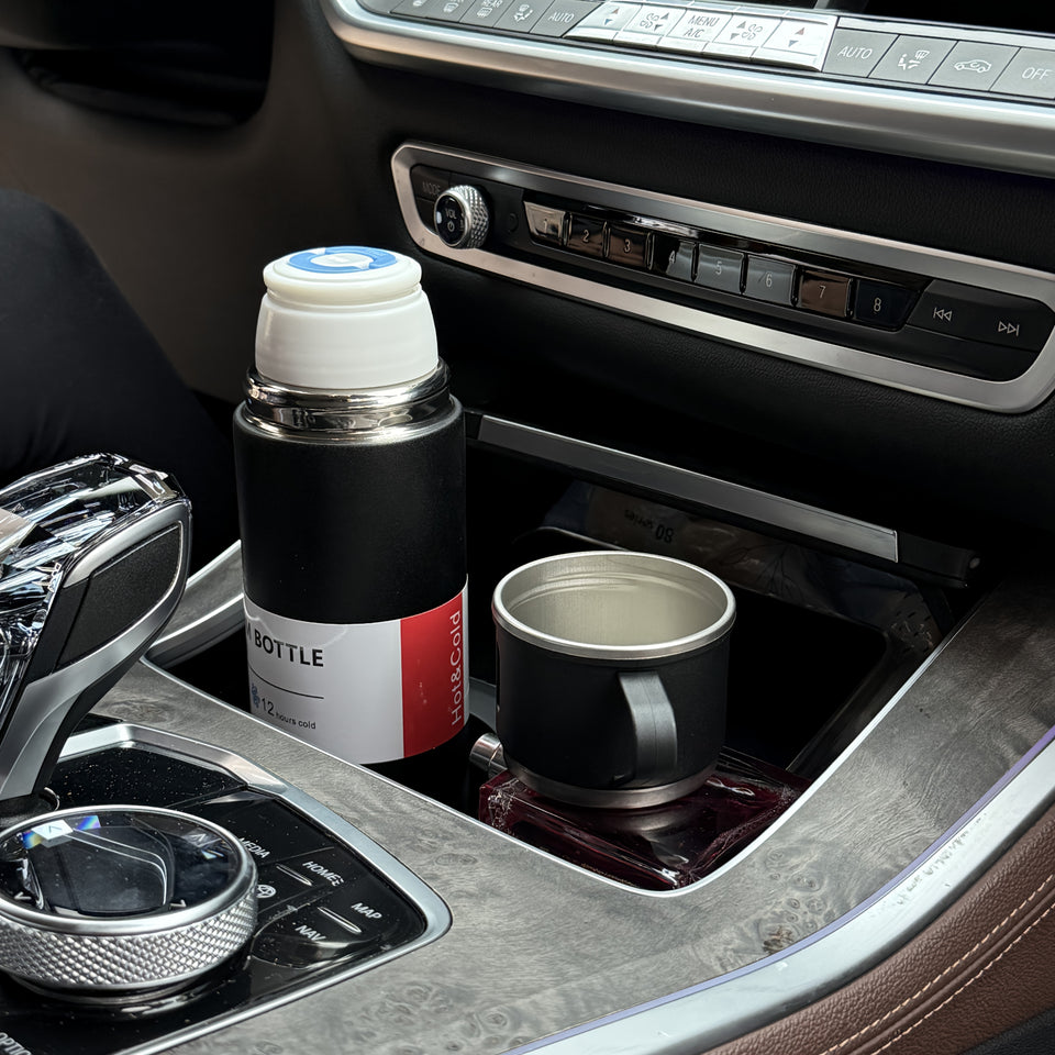 1set Stainless Steel Thermal Mug Set, 500ml/16.9oz Vacuum Insulated Water Flask with 3 Cups, Stainless Steel Car Flask Holder for Coffee & Cold Drinks, Ideal for Back to School Supplies