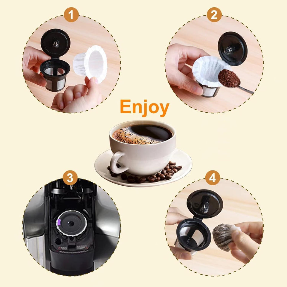 4 Pack Reusable K Cup Coffee Pods with 100 Count Disposable Coffee Paper Filt...