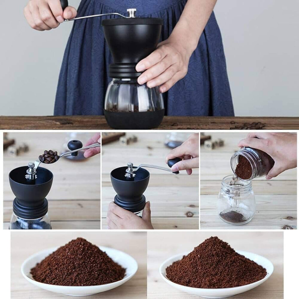 Vanuat Manual Coffee Grinder Stainless Steel Ceramic Burr Bean Crank Portable Grinder for Café Home Roast Dark Medium Light Drip Coffee Cold Brew Espresso French Press Turkish Brew Ceramic Adjustable