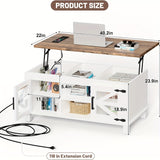 Lift Top Coffee Table with RGB Lights, Farmhouse Coffee Table with Charging Station, Dining Table with Large Hidden Storage Shelf for Living Room, 22" (55.8cm) D x 40.1"(101.85cm) W x 19" (48.26cm) H