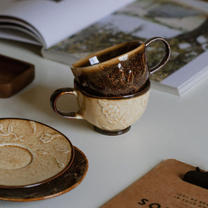 Embossed Flower Ceramic Coffee Set