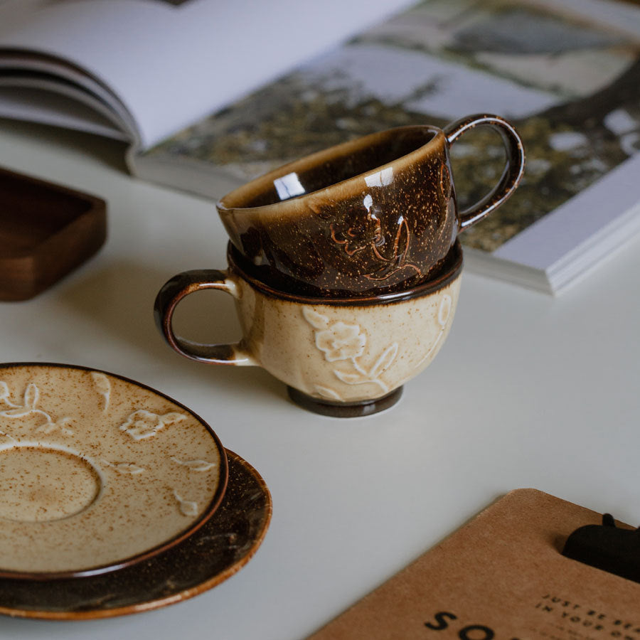 Embossed Flower Ceramic Coffee Set
