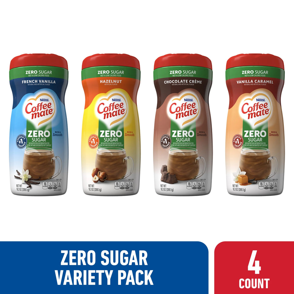 Nestle Coffee Mate, Zero Sugar Variety Pack, Powdered Coffee Creamer, 4 Flavors, 4 Count