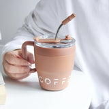 480ml/16 Oz Double-Layer Vacuum Insulated Stainless Steel Coffee Cup With Handle And Straw, Black, White, Light Blue, Pink, Brown, Green