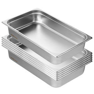 6 Pack Hotel Pans, Full Size Anti-Jam Steam Pan, 0.8mm Thick Stainless Steel Restaurant Steam Table Pan, 4-Inch Deep Commercial Table Pan, Catering Storage Food Pan, For Industrial  Scientific