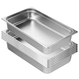6 Pack Hotel Pans, Full Size Anti-Jam Steam Pan, 0.8mm Thick Stainless Steel Restaurant Steam Table Pan, 4-Inch Deep Commercial Table Pan, Catering Storage Food Pan, For Industrial  Scientific