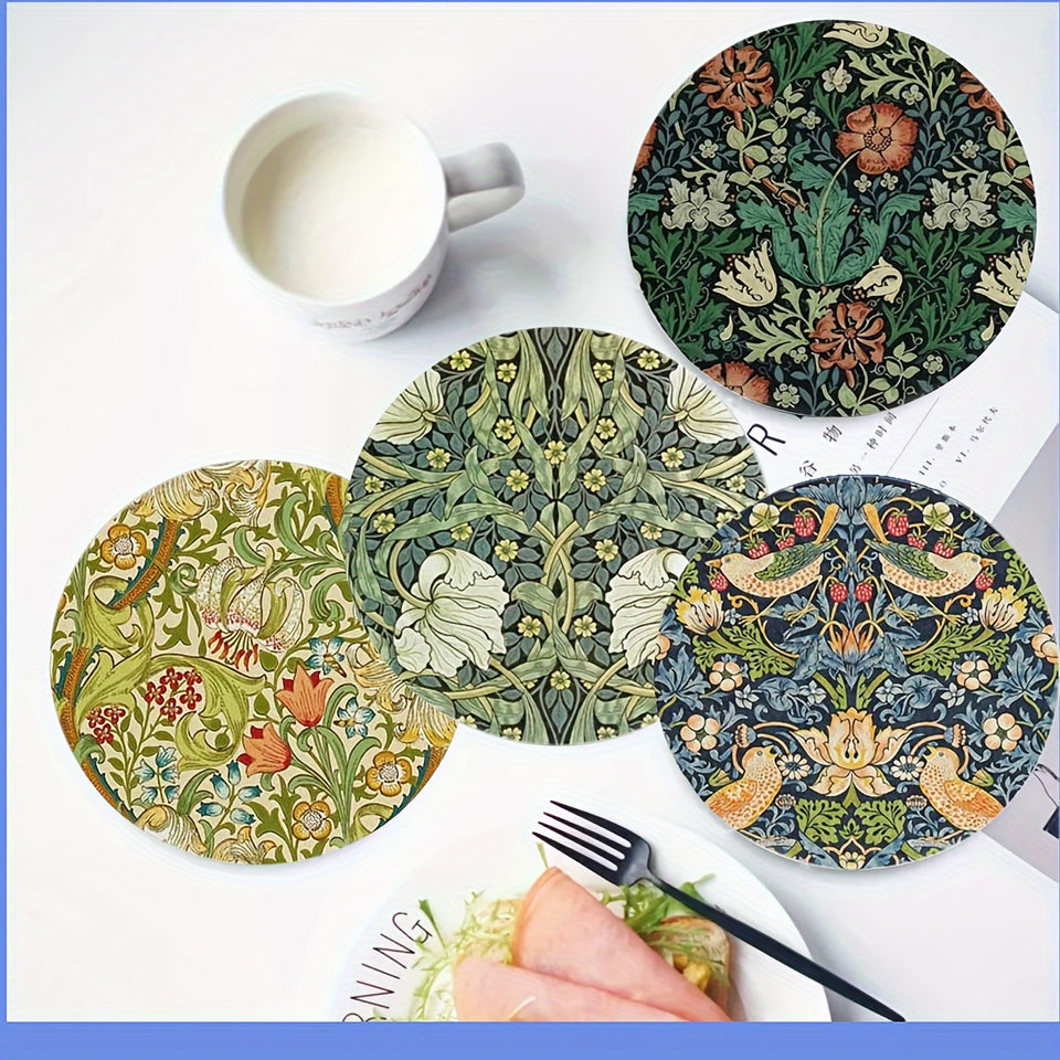 6pcs Botanical Wooden Coaster Set - Heat-Resistant & Decorative, Perfect for Home & Coffee Shops, Ideal for Halloween, Christmas, Mother's Day & Graduation Gifts
