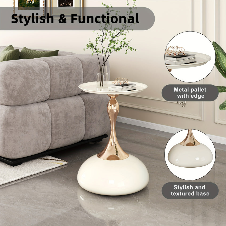 Round Small Metal Side Table, Mid Century End Table, Vintage Pedestal Accent Coffee Table for Small Spaces, Living Room, Bedroom Balcony and Office