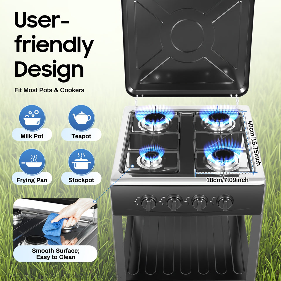Compact 4-Burner Natural Gas Stove with Protective Cover – Restaurant-Quality Cooking for Home, Camping, and Outdoor Adventures – Non-Slip Feet, Heat Dissipation Holes, Easy Assembly, GDRASUYA10