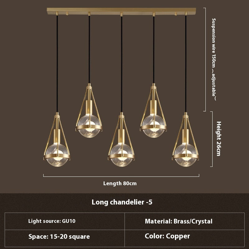 Copper Crystal Chandelier Bedroom Bed Head Light Luxury Modern Minimalist Restaurant Bar Counter