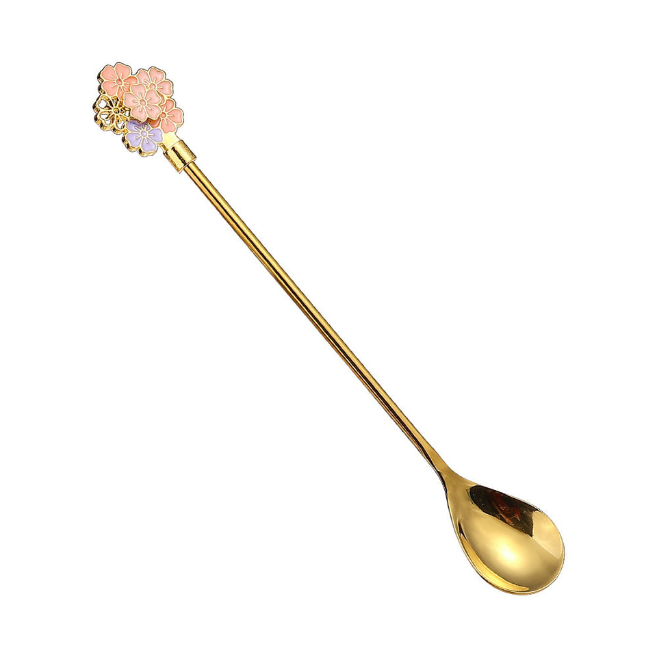 Creative 304 Cherry Blossom Dessert Coffee Cocktail Stirring Ice Spoon Hand Gift