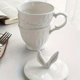 Charming Alice Rabbit Ears Ceramic Mug - 11.83oz, Insulated Coffee & Milk Cup with Lid and Handle, Microwave Safe, Perfect for Afternoon Tea, Home Kitchen Accessory