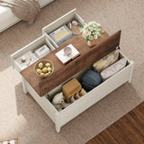 Farmhouse Coffee Table, 43'' Hinged Lift Top Wood Center Table with Large Hidden Storage & 2 Drawers for Living Room