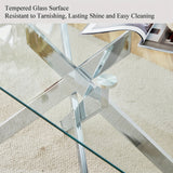 GSSDEE Rectangular Clear Tempered Glass Coffee Table, Stylish Design with Silver Chrome Plated Metal Legs, Coffee Table for Living Room