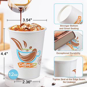 Disposable Paper Cups 12 Oz Hot Cups, 100 Count