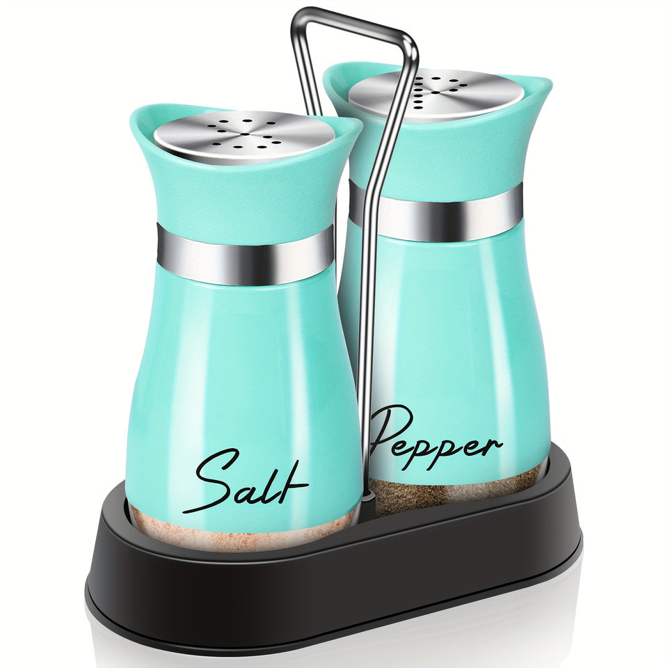2Pcs Salt And Pepper Shakers Set With Holder,4 Oz Modern Farmhouse Kitchen Decor And Accessories For Restaurant, Wedding, Housewarming Gifts Refillable Design