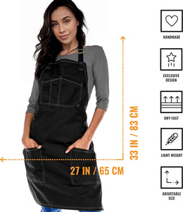Chef Apron – Professional Black Twill – Cotton Straps - Smart Pockets - Adjustable for Men and Women – Pro Chef, Cook, Kitchen, Baker, Barista, Bartender, Server Aprons